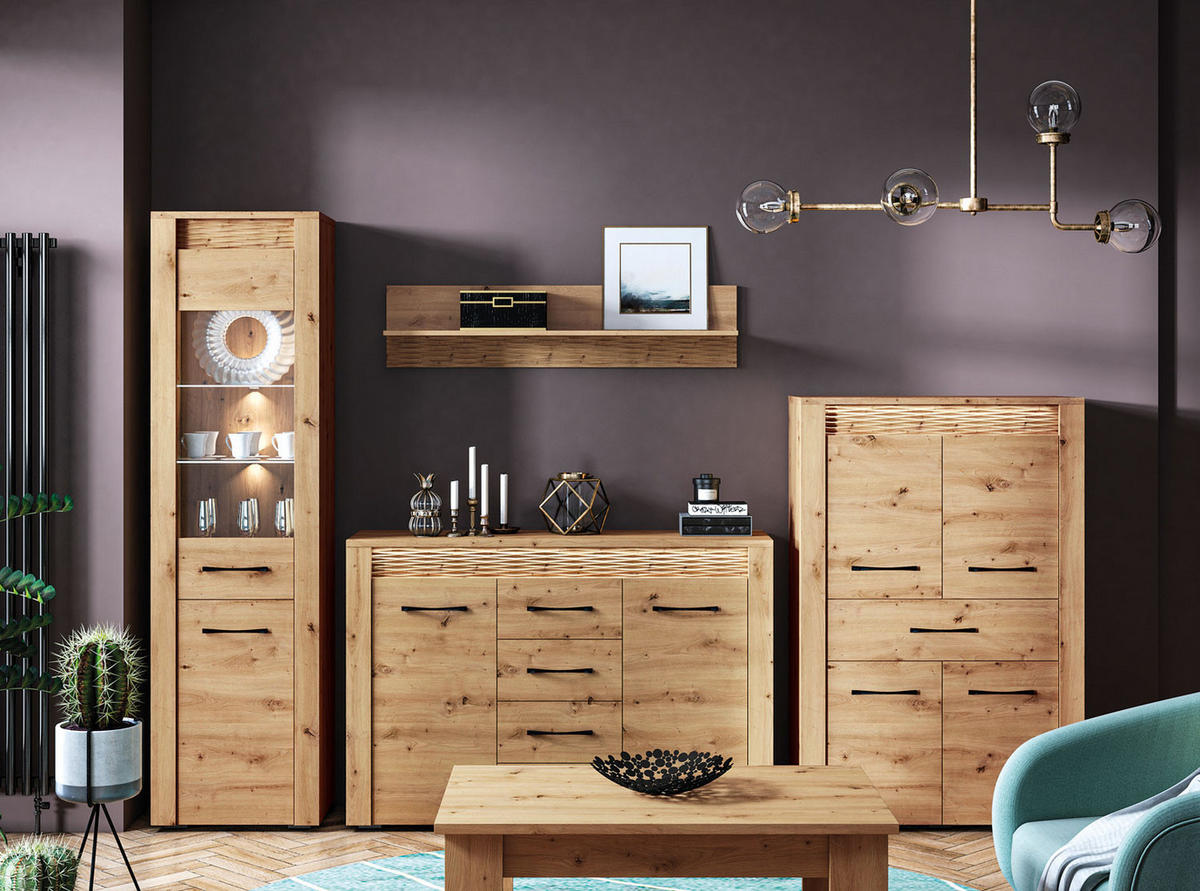 WOHNWAND Artis Artisan Eiche 4-teilig - Eiche Artisan/Braun, Holz/Holzwerkstoff (285/200/40cm) - Feldmann-Wohnen