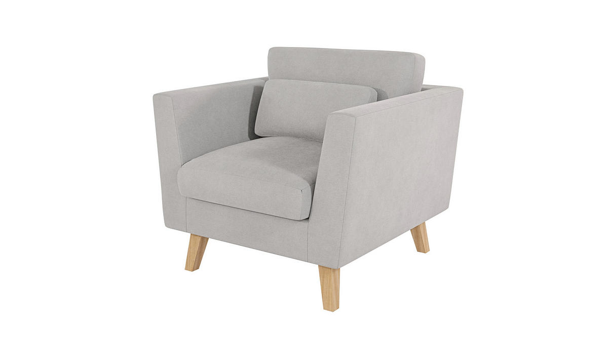 SESSEL Mario Silber Microfaser - Silberfarben/Naturfarben, Holz/Textil (96/90/89cm) - S-Style Möbel