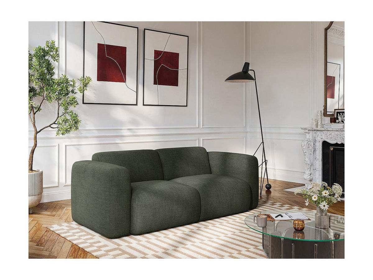 SOFA - 3 Personen - stoff - grün Pogni - Grün, Textil (205/73/97cm) - Vente-Unique
