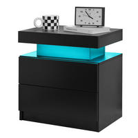 NACHTTISCH aus Holzwerkstoff 50x53x36 cm Schwarz mit LED-Beleuchtung und 2 Schubladen - Schwarz, Holzwerkstoff (50/36/53cm) - Modfu