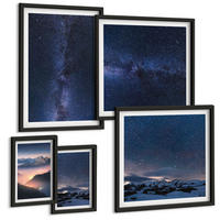 BILDER SET 5er Set - 50x50 cm & 20x30 cm & 40x60 cm Schwarzer Rahmen - Spiegelung der Felsen in Bergseen - Schwarz, Kunststoff (40/60cm) - TULUP