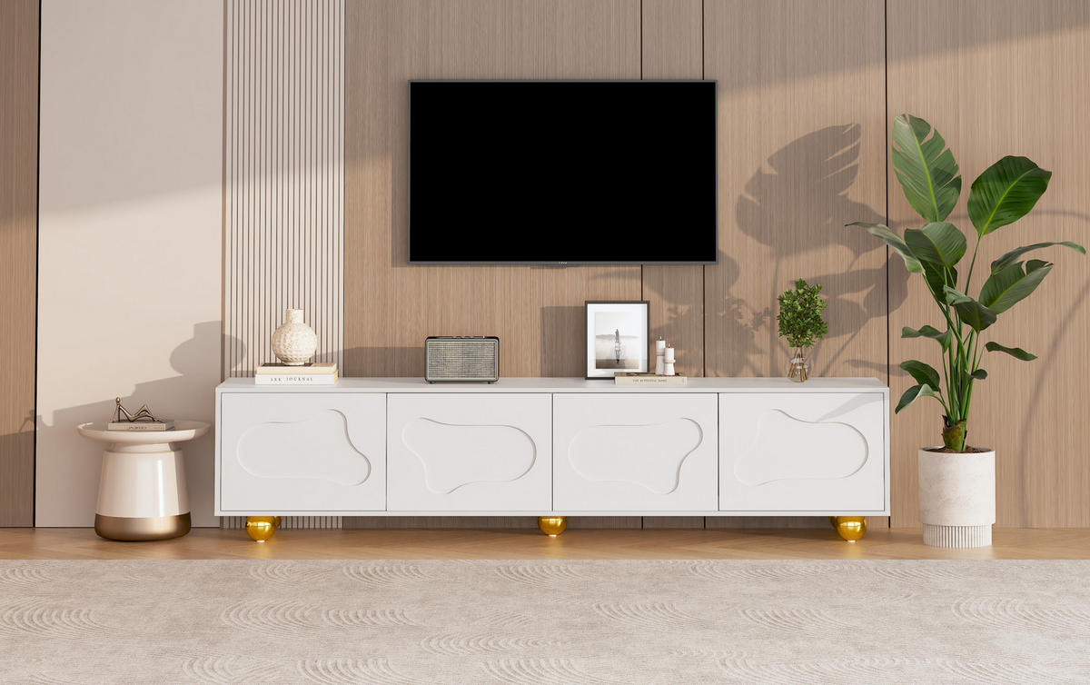TV-SCHRANK 180/40/45 cm weiß Spanplatte mit 2 Schränken und Wolkenform - Weiß, Holzwerkstoff (180/45/40cm) - OKWISH