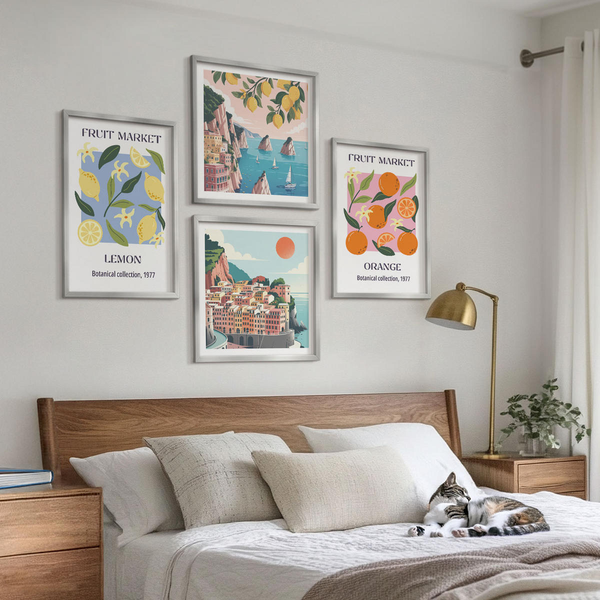 WANDBILDER 4er Set - 50x50 cm & 40x60 cm Silberner Rahmen - Obstposter Zitronen Orangen - Silberfarben, Kunststoff (50/50cm) - ArtPrintCave