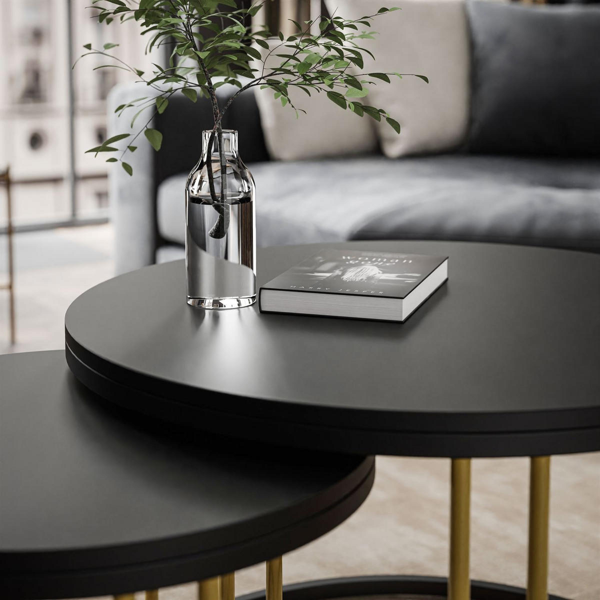 COUCHTISCH 2 in 1 LORI MIX II schwarz matt - Goldfarben, Holzwerkstoff (70/70/48cm) - Lookway