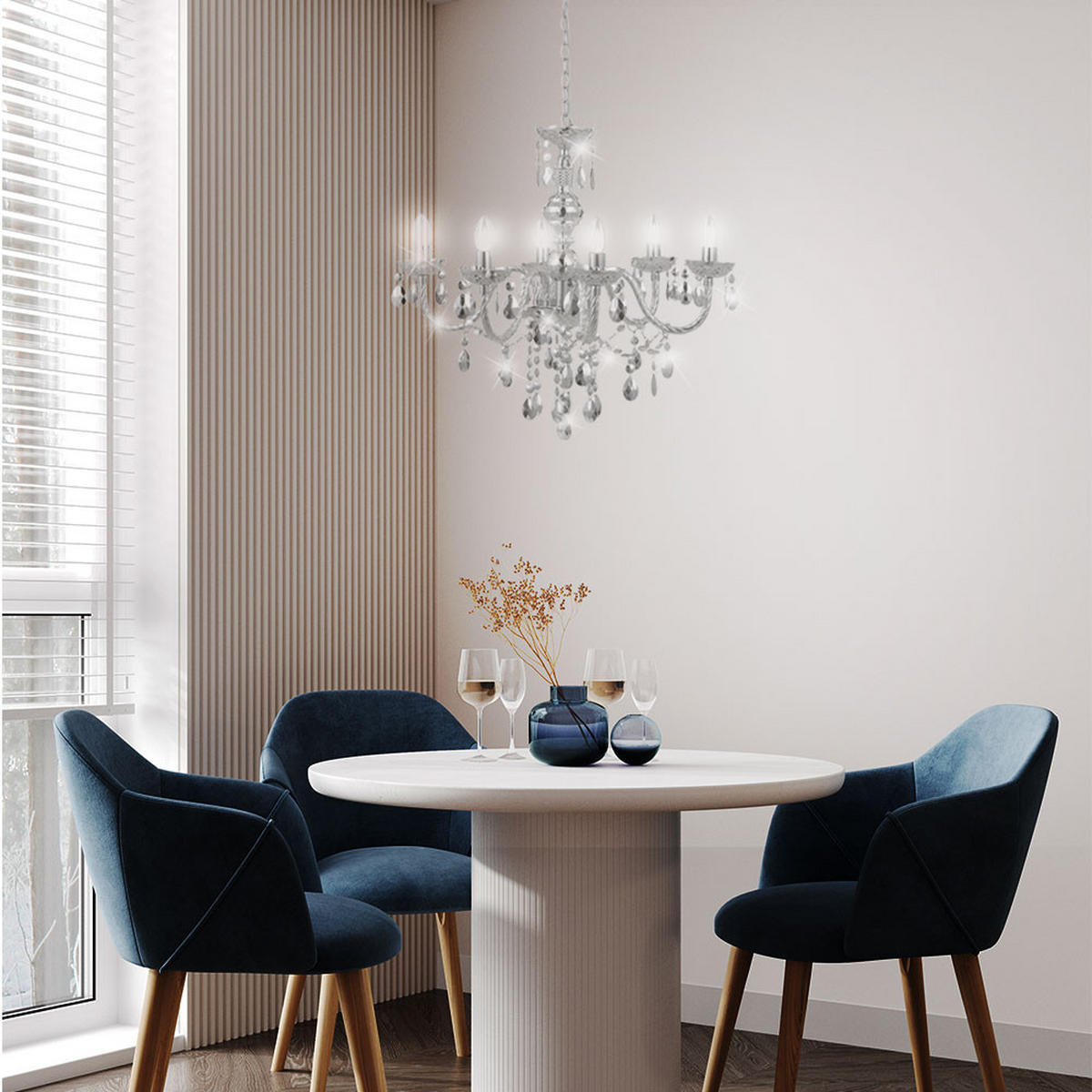 LED KRONLEUCHTER Silber Kristalle - Silberfarben, Metall (44/44/128cm) - Globo Lighting
