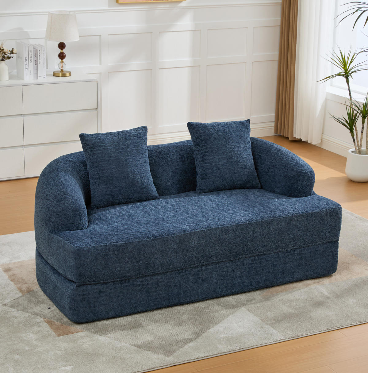 SCHLAFSOFA 157/84/65 cm aus Chenille mit Klappfunktion Navy - Dunkelblau, Textil (84/65/157cm) - Modenvie