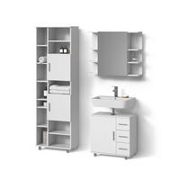 BADMÖBEL-SET Eisak Weiß 3 Teile, mit Hochschrank - Weiß, Holzwerkstoff (60/60/33cm) - Livinity®
