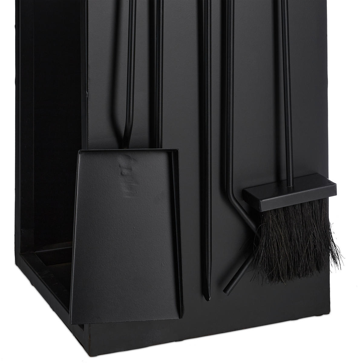 KAMINHOLZREGAL Schwarz Metall mit Kaminbesteck 4-tlg.-Set - Schwarz, Textil/Metall (36/76.5/30cm) - Relaxdays
