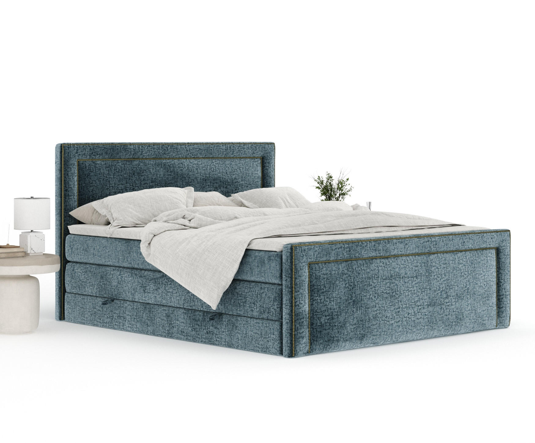 Thumbnail - Maison de Reve Boxspringbett, Blau, Textil, Buche, Kiefer, H3 + H4, 7-Zonen, Höhe ca. 40 cm, 180x200 cm, Handmade in Eur...
