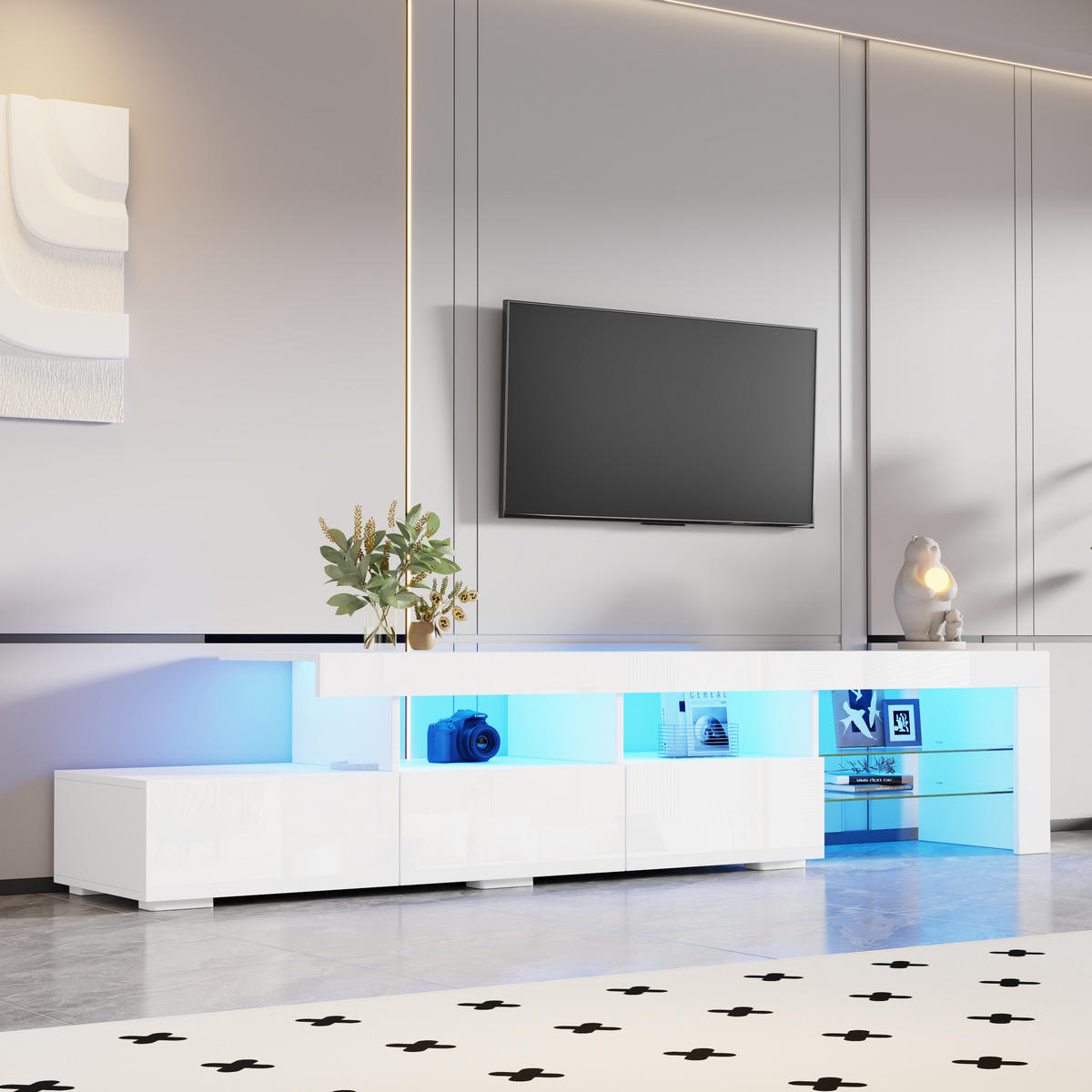 TV-ELEMENT 180/35/45 cm Hochglanz Weiß mit LED-Beleuchtung und 3 Schubladen - Weiß, Holzwerkstoff (35/45/180cm) - Korfee