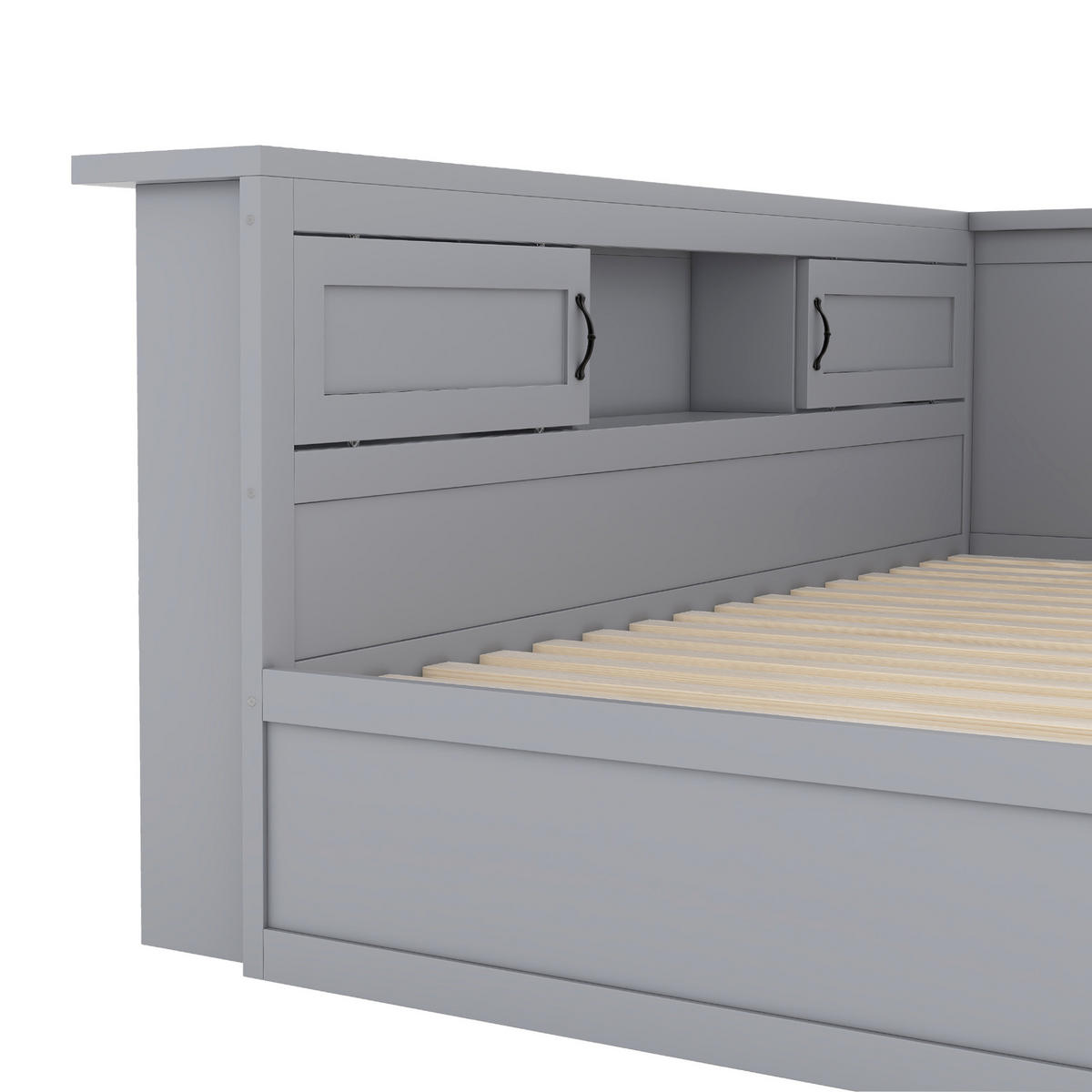 MULTIFUNKTIONSBETT 140/200 cm grau mit LED-Leuchten und ausziehbarem Bett - Grau, Holzwerkstoff (140/200cm) - OKWISH