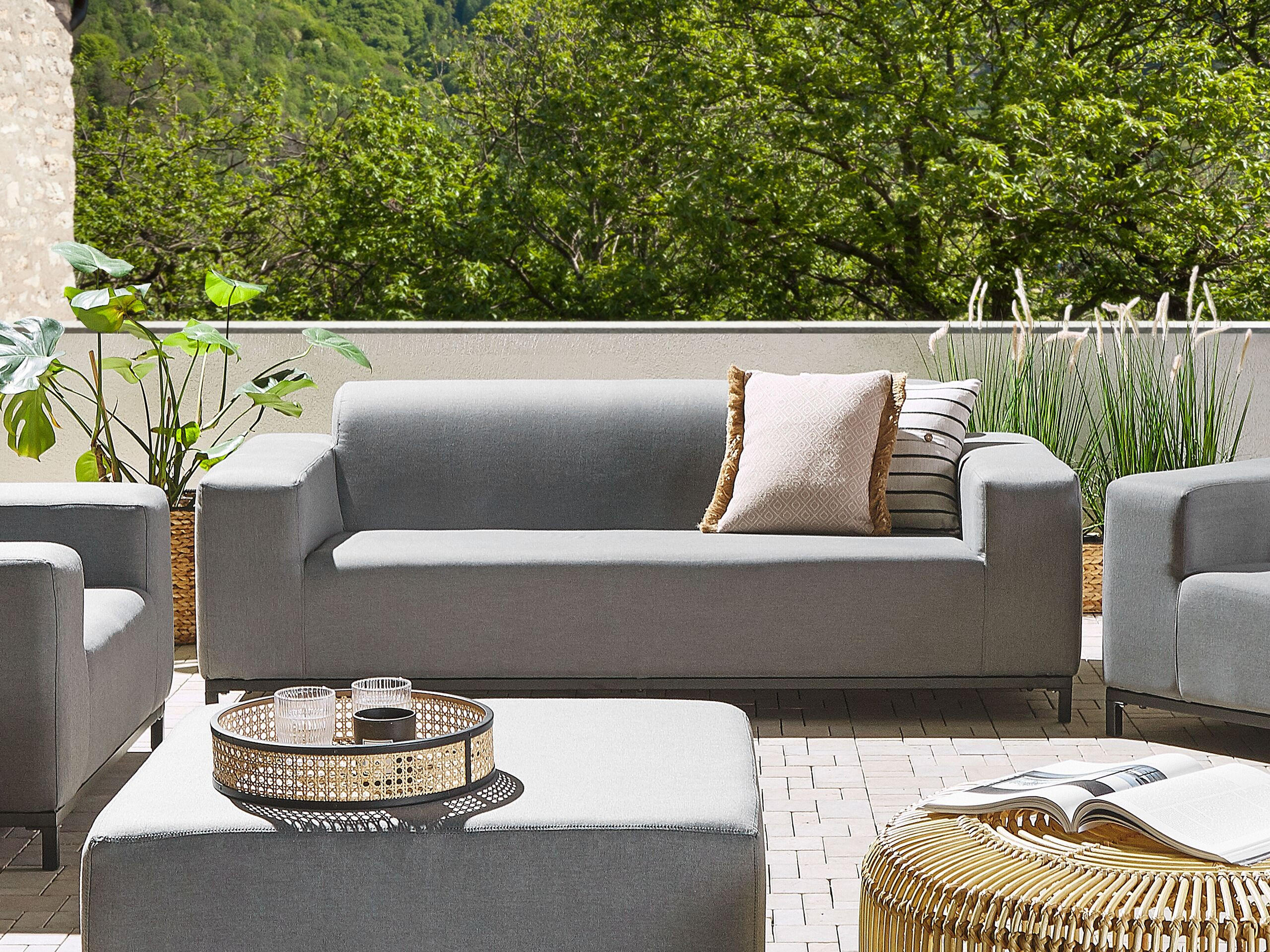 GARTENSOFA 3-Sitzer grau/schwarzes Gestell Rovigo - Schwarz/Grau, Textil (186/68/84cm) - Beliani