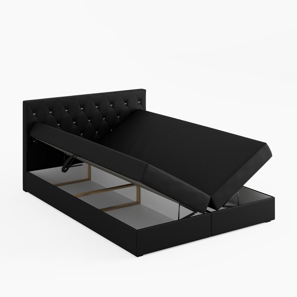 BOXBETT CRYSTAL 140/200 cm, in Schwarz, Velours-Stoff, Bettkasten, Matratze, Topper - Schwarz, Textil (140/20cm) - Barchello