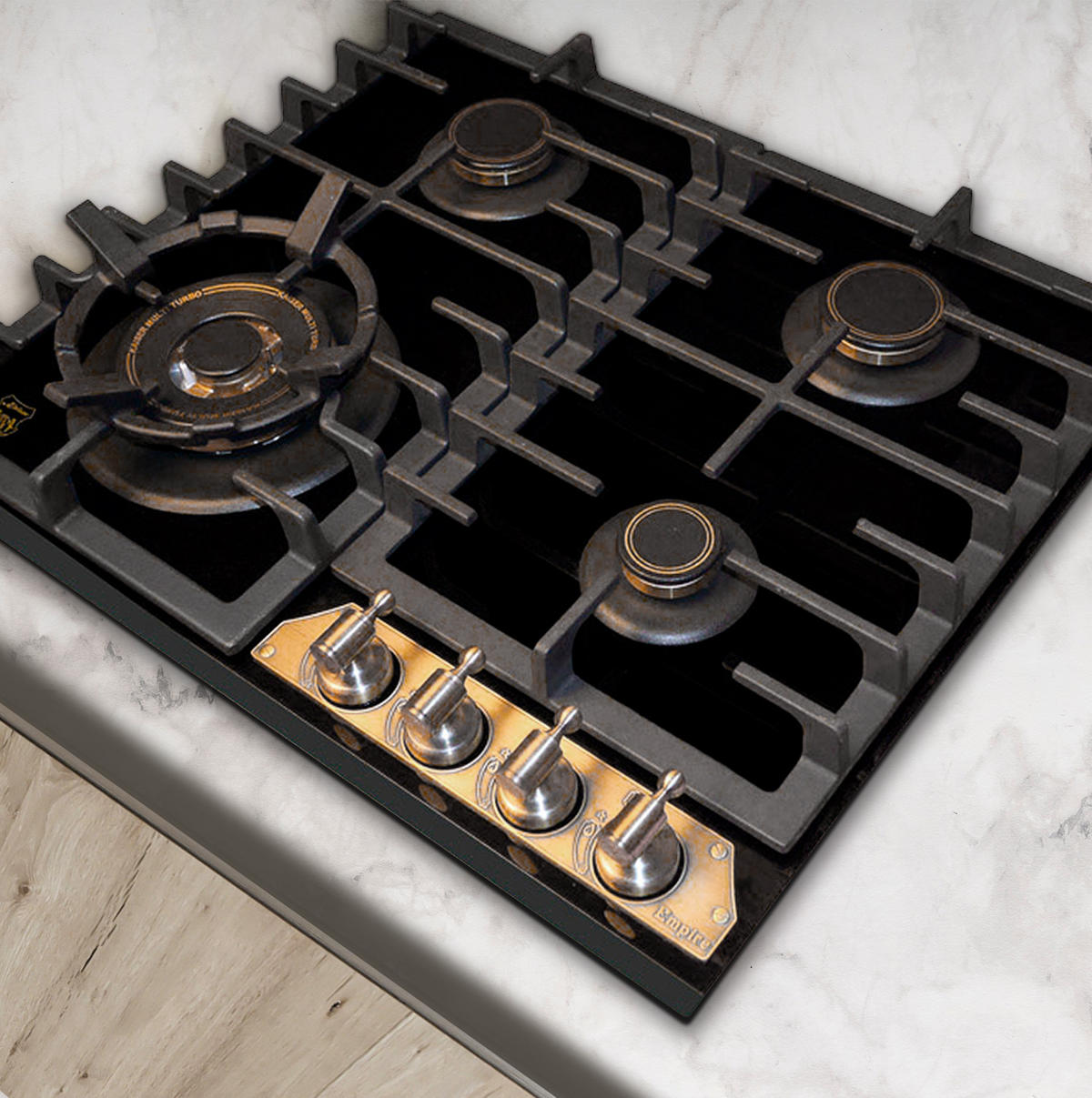 BACKOFEN-SET Elektro Einbau Backofen 60 cm EH 6355 Em Sil+KCG 6335 Em Gaskochfeld 60 cm - Schwarz, Metall (59.4/59.4/56.6cm) - Kaiser Küchengeräte