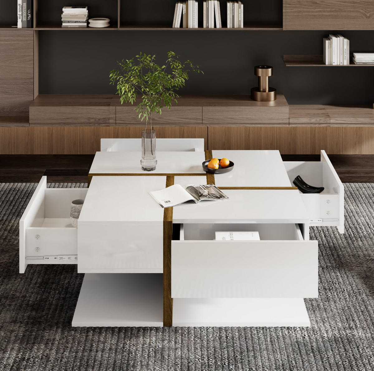 COUCHTISCH mit 4 Schubladen 78 x 78 cm Hochglanz Weiß - Weiß, Holzwerkstoff (78/78/34.8cm) - Meubliv