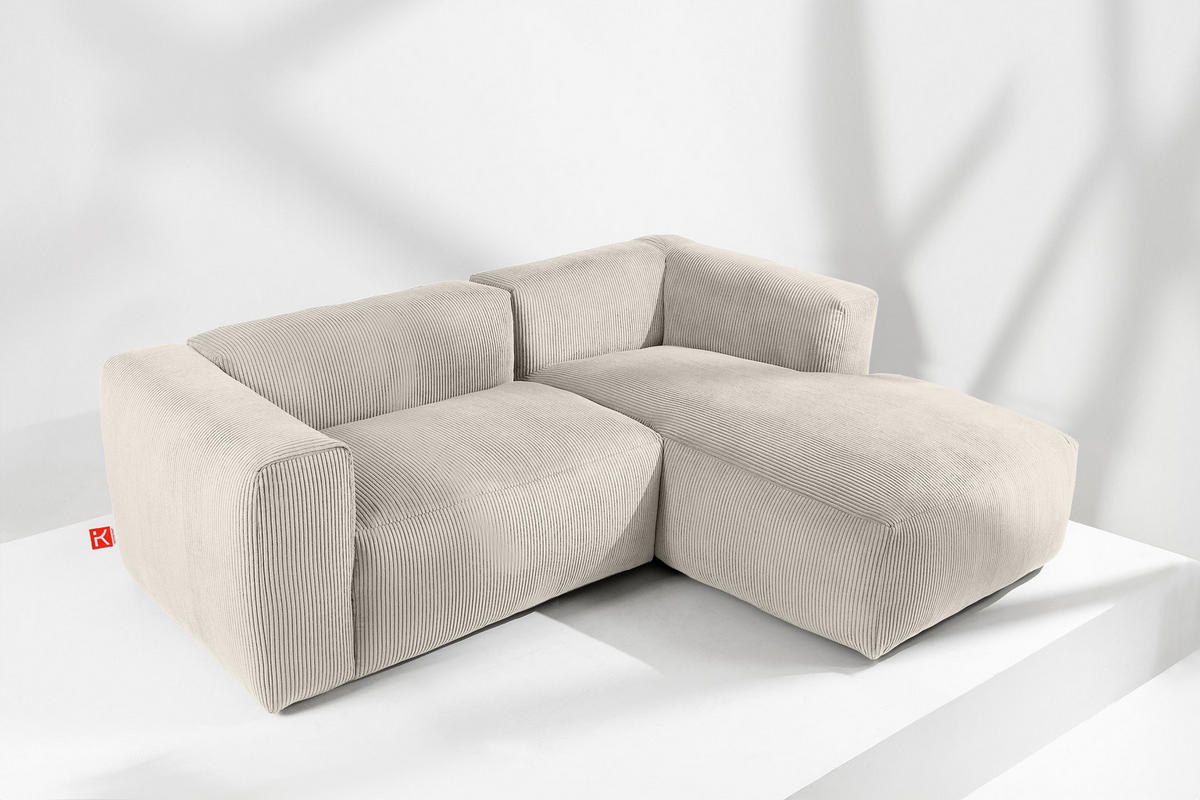 ECKMODULSOFA-RECHTS BUFFO 3/4 Sitzer mit extrem weicher Sitzfläche, Kordstoff, cremefarben - Creme, Textil (237/180cm) - KONSIMO®