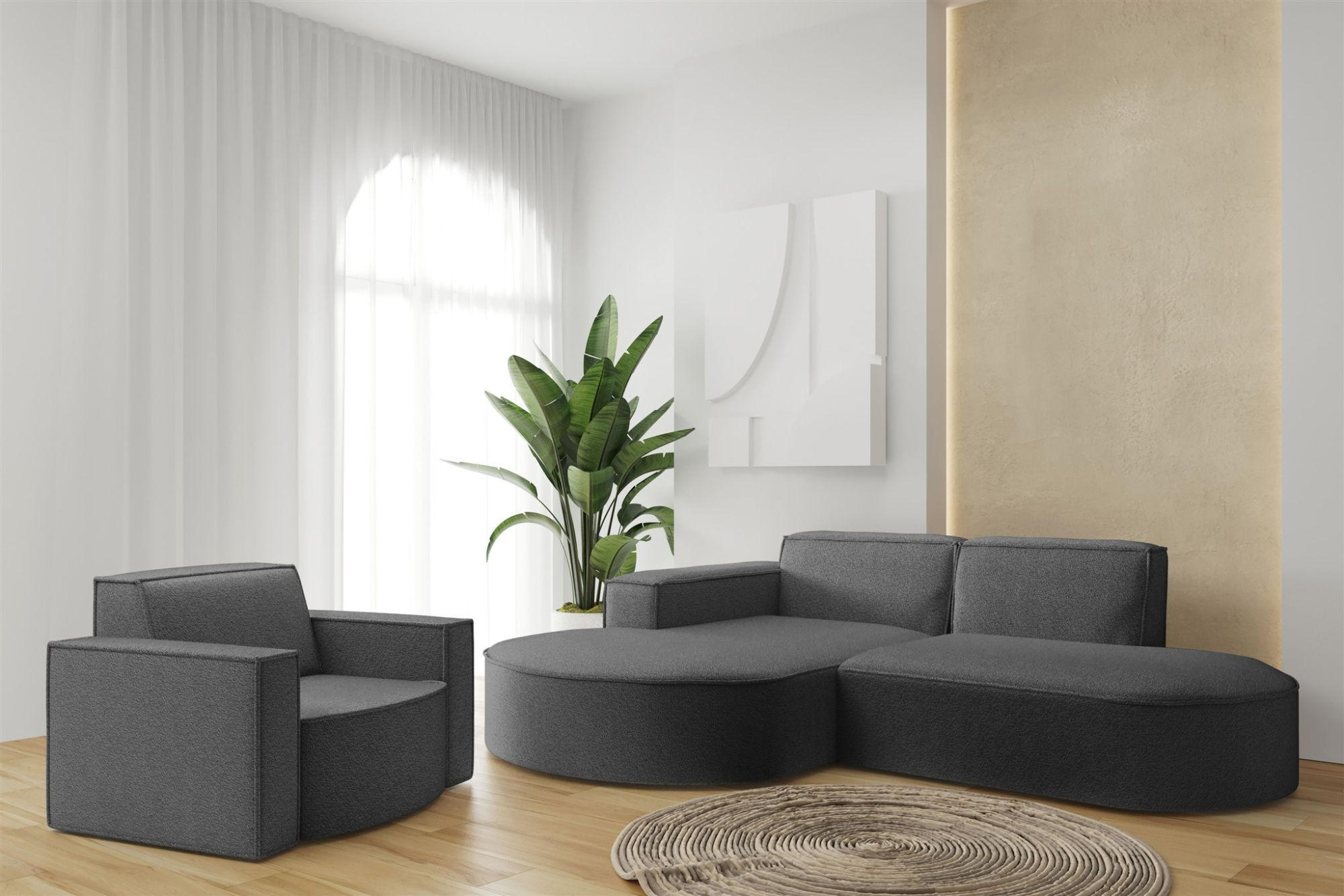 SOFASET Palma Ecksofa Sessel Ascot - Graphitfarben, Holzwerkstoff/Textil (236/78/165cm) - Fun Möbel