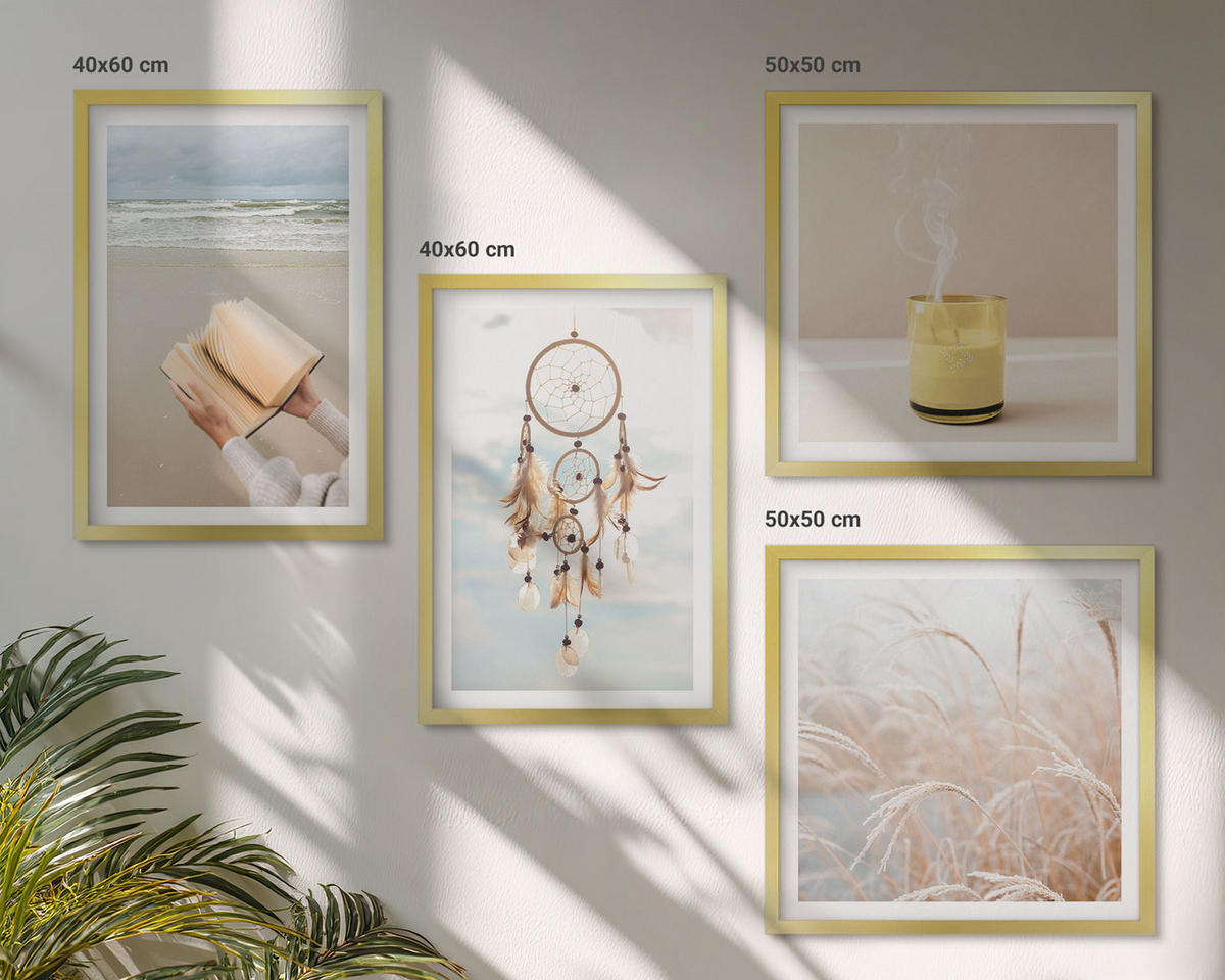 WANDBILDER 4er Set - 50x50 cm & 40x60 cm Goldrahmen - Sommerlandschaften im Boho-Stil - Goldfarben, Kunststoff (50/50cm) - ArtPrintCave