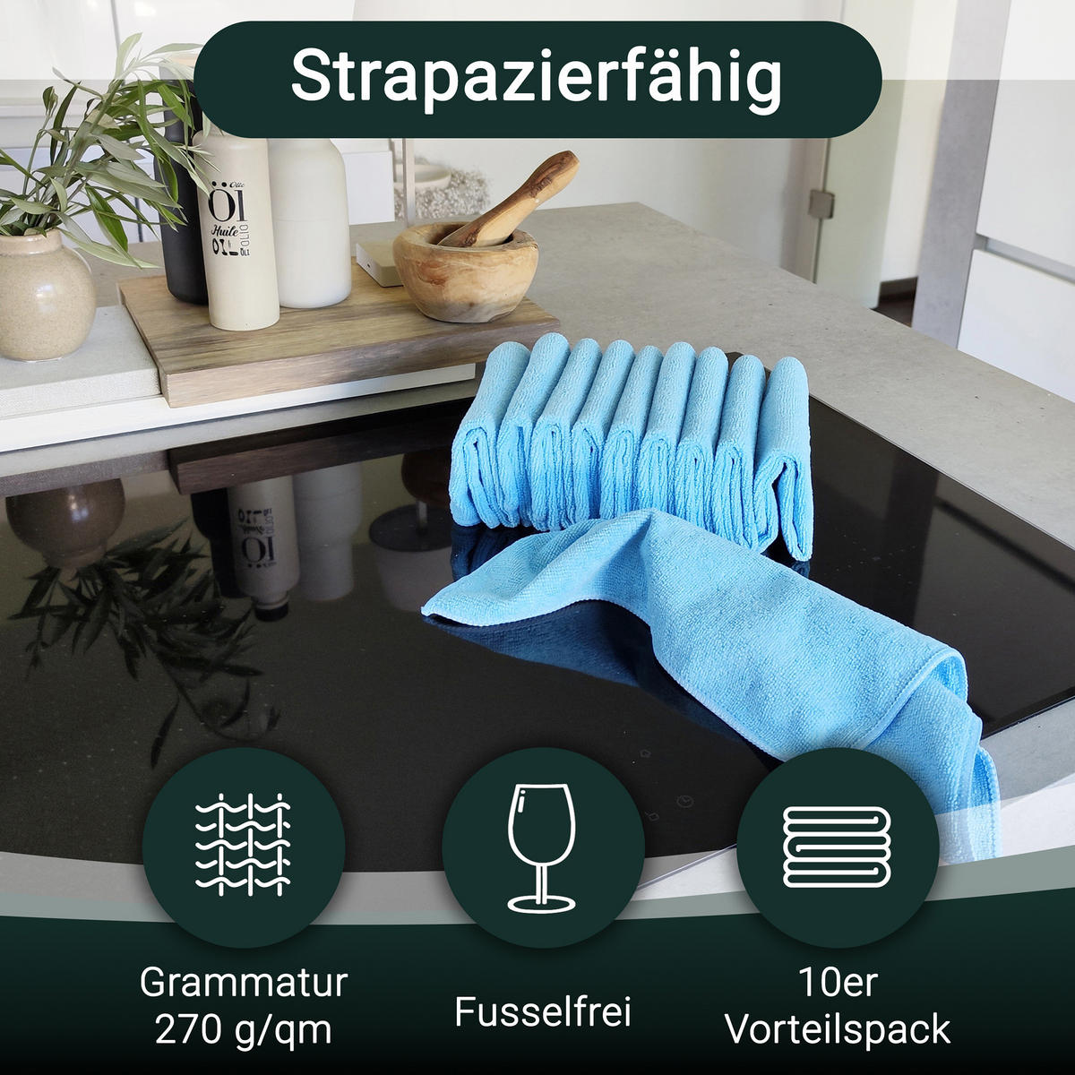 REINIGUNGSTÜCHER, 10er-Set, 32x32 cm, 80% Polyester, 20% Polyamid, farblich sortiert - Blau, Textil (32/32cm) - Zollner