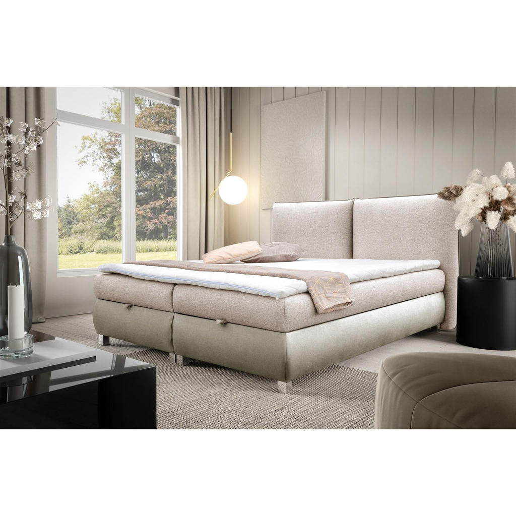 Thumbnail - Fun Möbel Boxbett, Beige, Textil, 140x200 cm, Schlafzimmer, Betten, Boxspringbetten