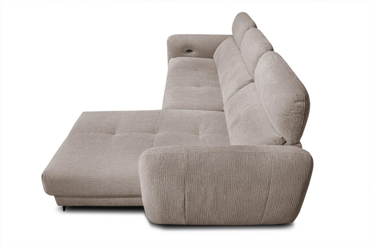 ECKSOFA SVEN 3-Sitzer, 1 Relax XL, verstellbare Kopfstützen, beige - Beige/Schwarz, Holzwerkstoff/Textil (256/163cm) - Courtois Laville