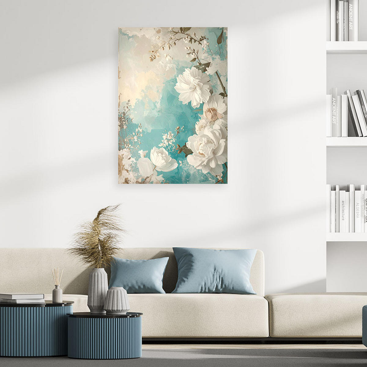 LEINWANDBILD Blumen 80x120cm - Türkis, Textil (80/120cm) - Feeby