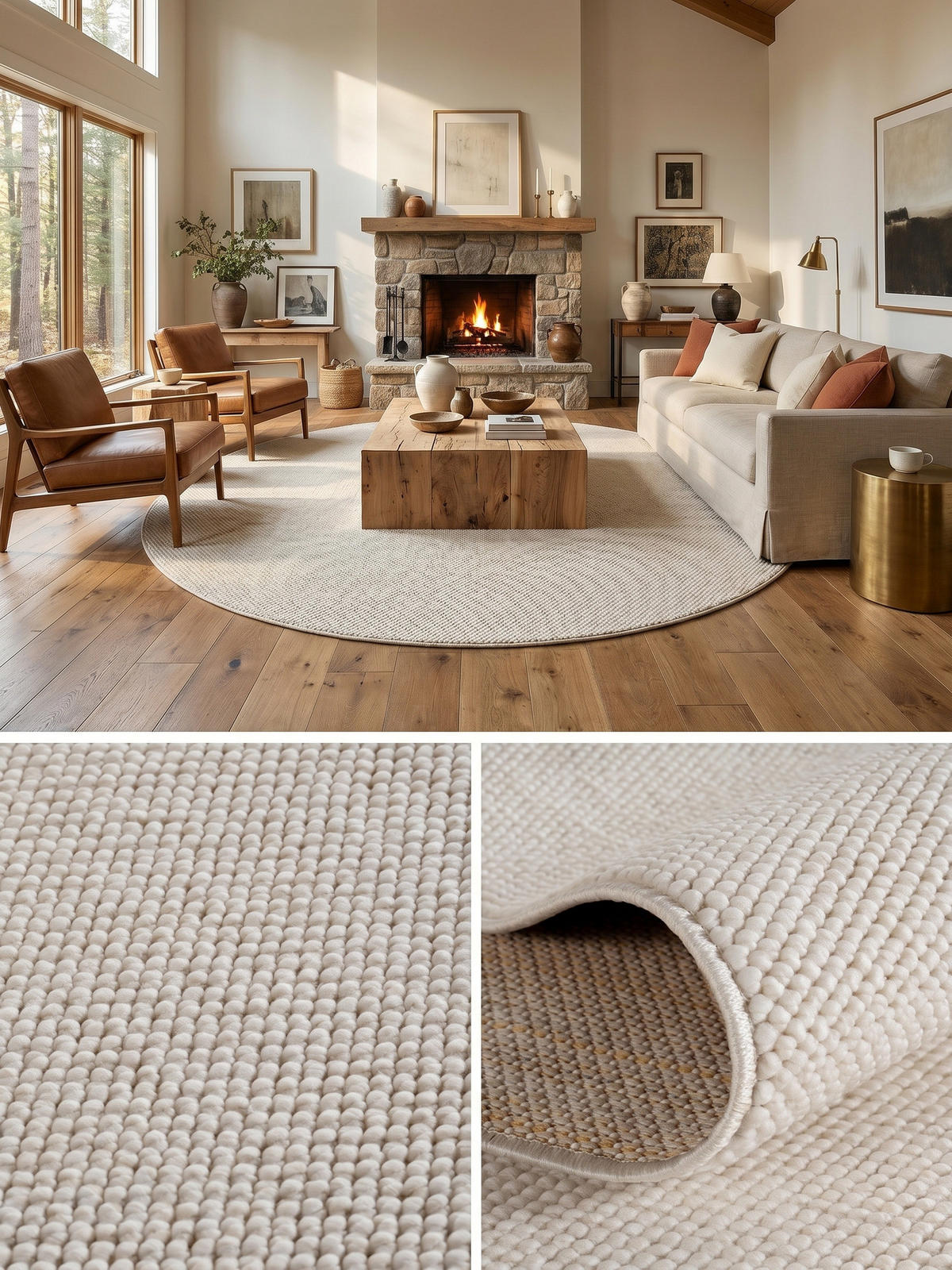 TEPPICH Flachgewebe LANGAU in Creme, meliert, Ø 120 cm - Beige, Textil (120/120cm) - KADIMA DESIGN