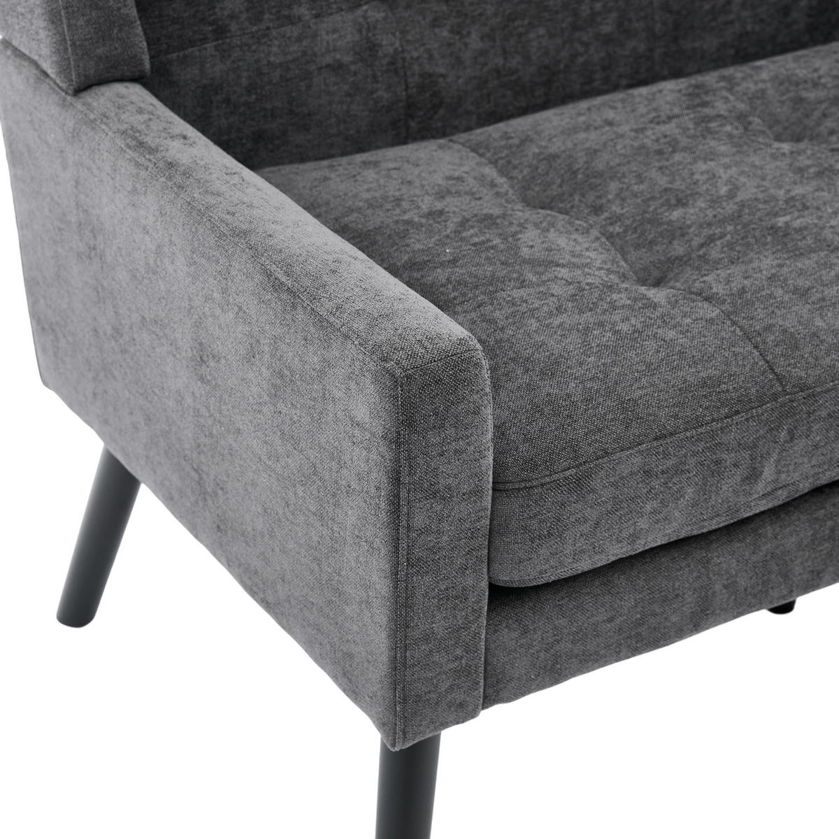 SITZBANK 2-Sitzer mit Knopfpolsterung und Massivholzbeinen, DE-42380, Dunkelgrau - Dunkelgrau, Holzwerkstoff (75/88/120cm) - ComfortXL