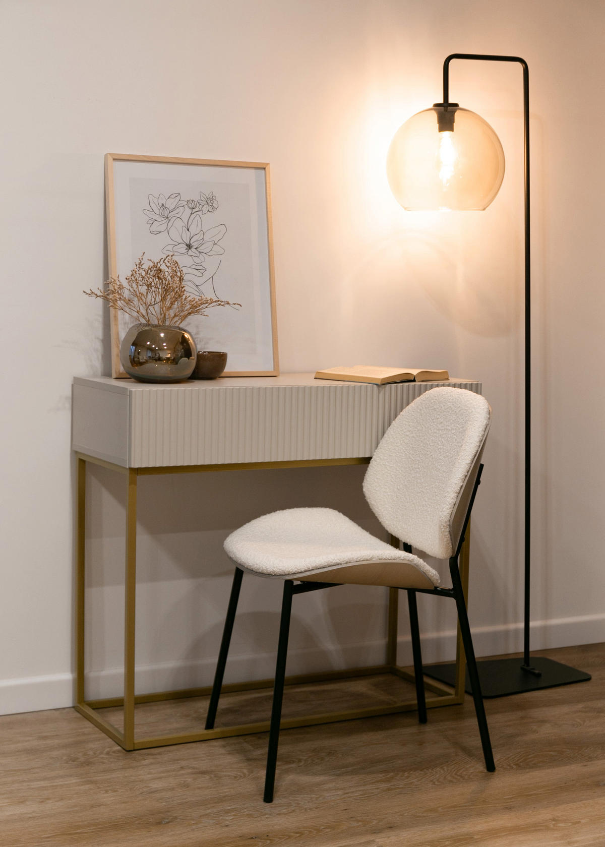 KONSOLENTISCH Veldio Graubeige mit goldenen Beinen 90 cm - Greige/Goldfarben, Holzwerkstoff/Metall (35.6/90/79cm) - Selsey