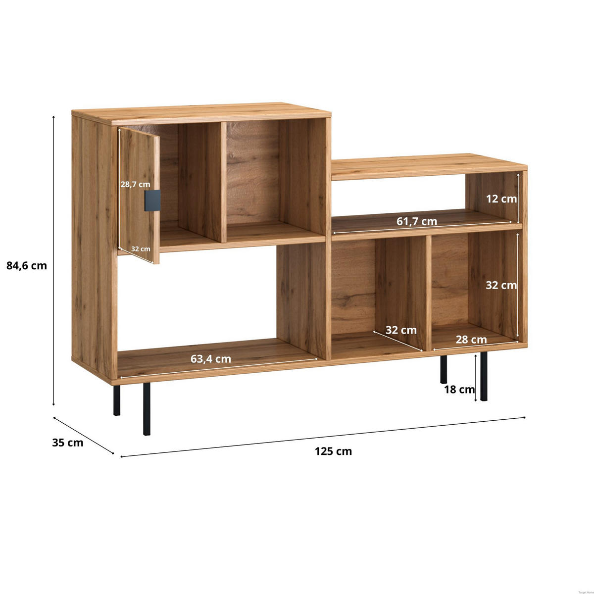 TV-BOARD mit Metallbeinen - Eiche Wotan, Holzwerkstoff (125/85/35cm) - Target Home