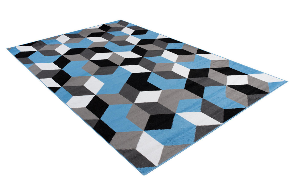 TEPPICH MAYA Blau Geometrisch Gitter Figuren 140/200 cm - Blau, Textil (140/200cm) - Tapiso