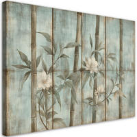 WANDBILD bambussprossen mit blumen auf einem strukturierten hintergrund - Blau, Textil (60/40cm) - Feeby