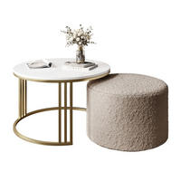 COUCHTISCH mit Hocker LORI Hochglanz gebürstetes Gold/weißer Glanz/Coral 50 - Weiß, Metall (70/70/49cm) - Lookway