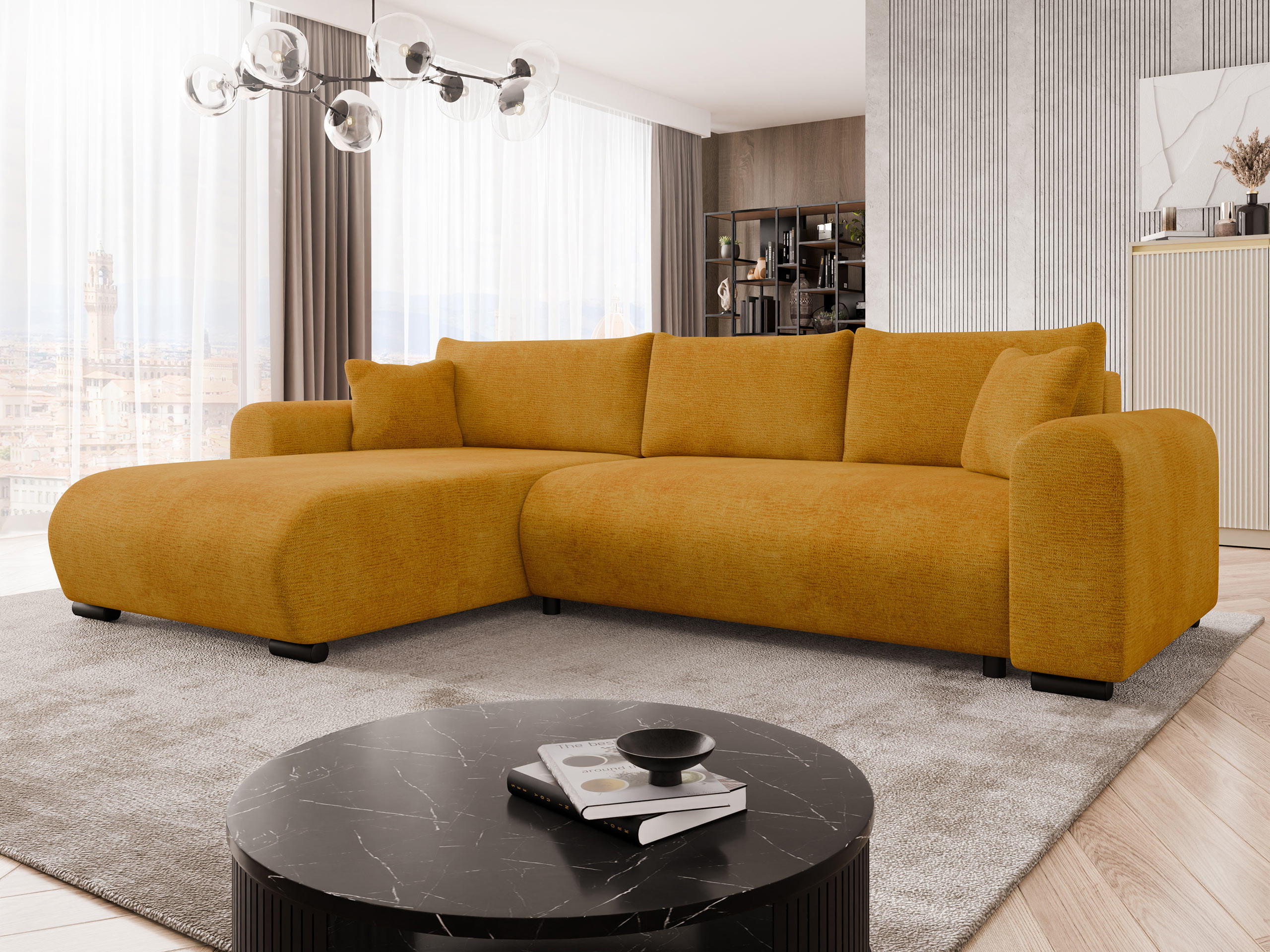 ECKSOFA Merkos - Gelb/Schwarz, Holz/Textil (285/188cm) - MIRJAN24