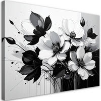 WANDBILD, Schwarz-weiße Blüten - Schwarz, Textil (90/60cm) - Feeby