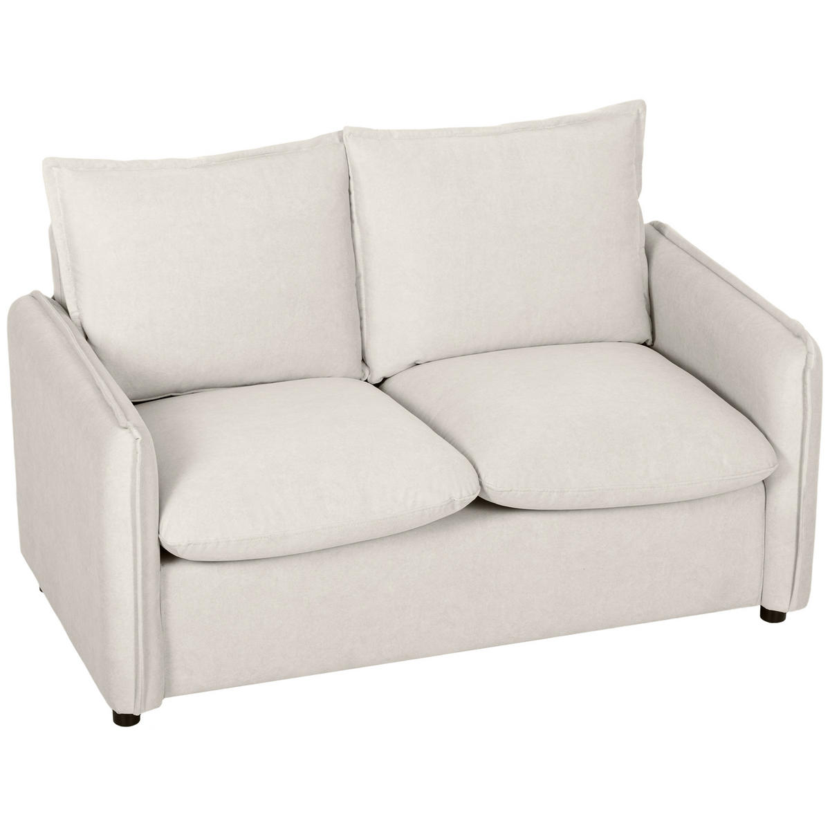 SOFA, 2-Sitzer, Lederoptik, dicke Polsterung, 2 Kissen, Armlehnen, creme - Multicolor, Holzwerkstoff (131/80/73cm) - FORIOUS