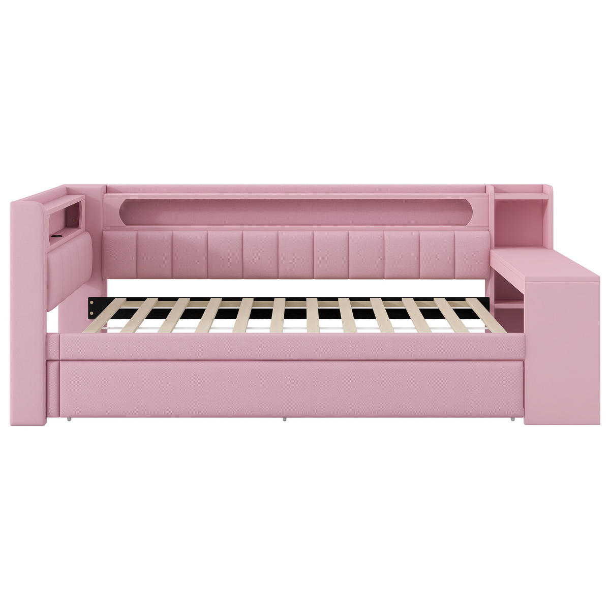 AUSZIEHBETT 90/200 cm DE-03383, mit LED, Ausziehbett und Schreibtisch, in Rosa - Pink, Holzwerkstoff (90/200cm) - ComfortXL
