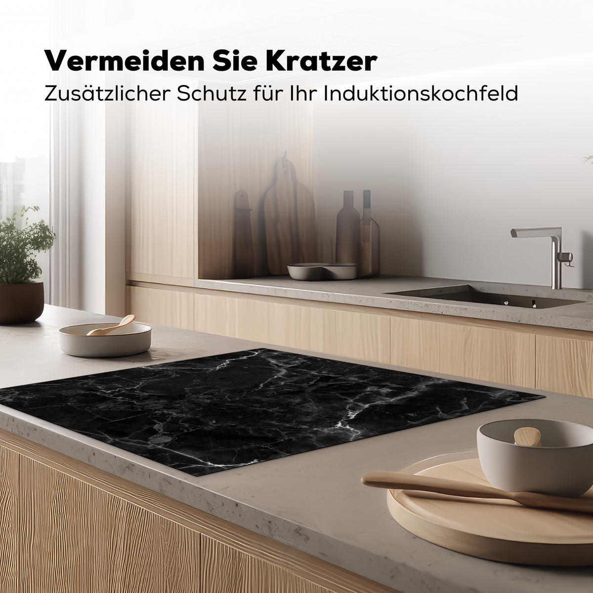 HERDABDECKPLATTE Marmor - Schwarz - Weiß - Textur - Marmoroptik 78x78 cm - Silberfarben, Kunststoff (78/78/0.2cm) - MuchoWow