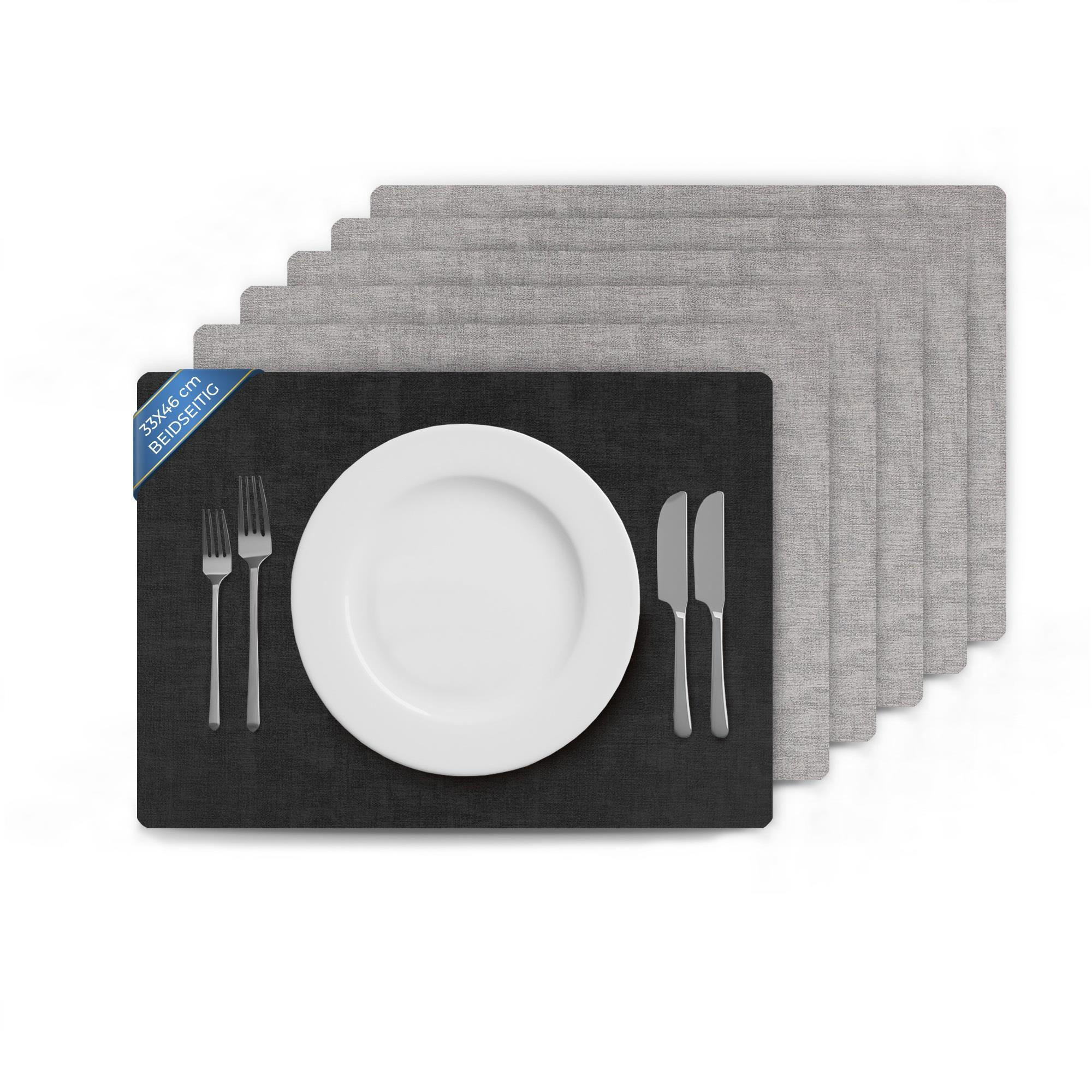 PLATZSET Lederimitat Schwarz/Hellgrau (Struktur) 6er Set - Hellgrau, Kunststoff (33/46cm) - Bestlivings