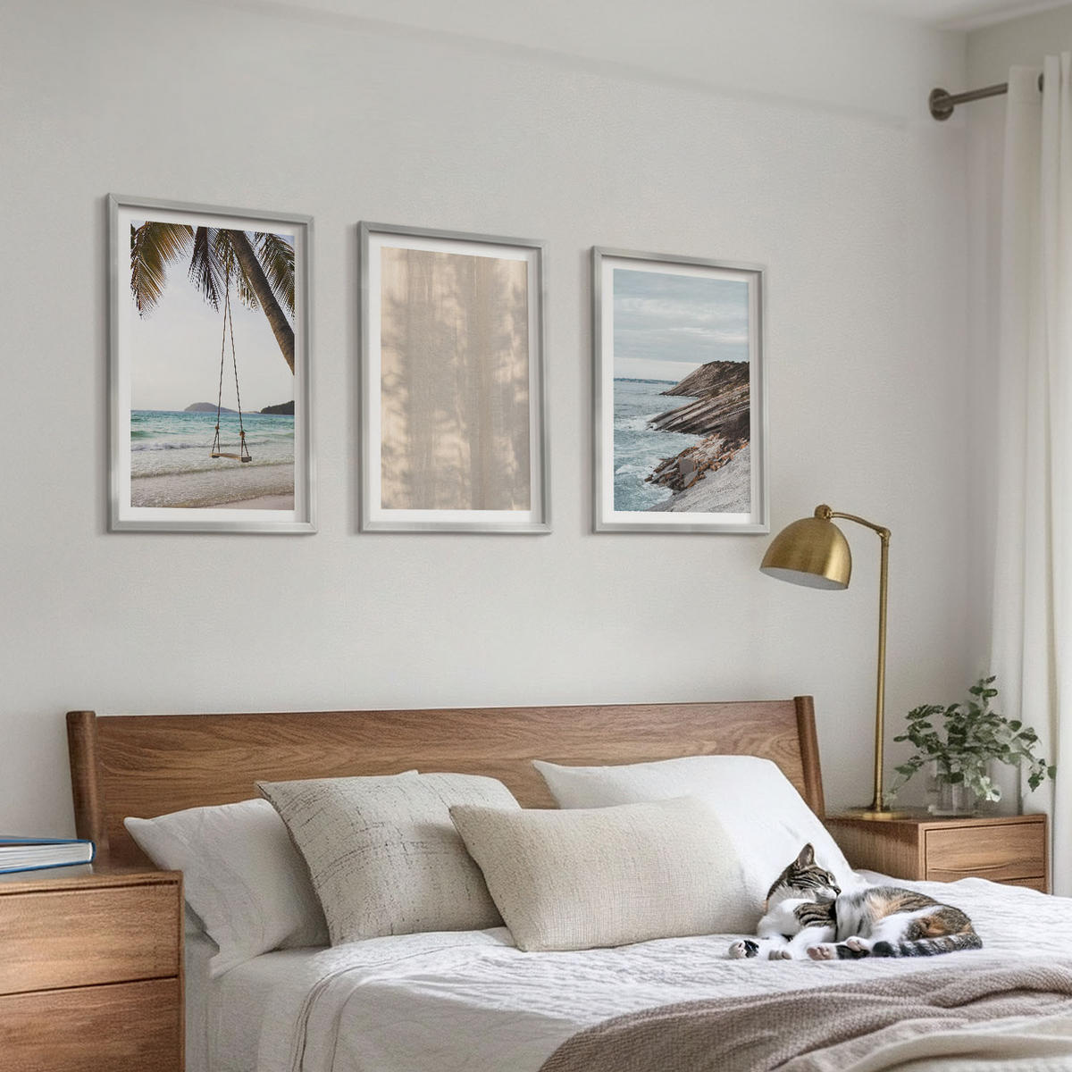 WANDBILDER 3er Set - 40x60 cm Silberner Rahmen - Sommerlicher Sandstrand mit Meerblick - Silberfarben, Kunststoff (40/60cm) - ArtPrintCave