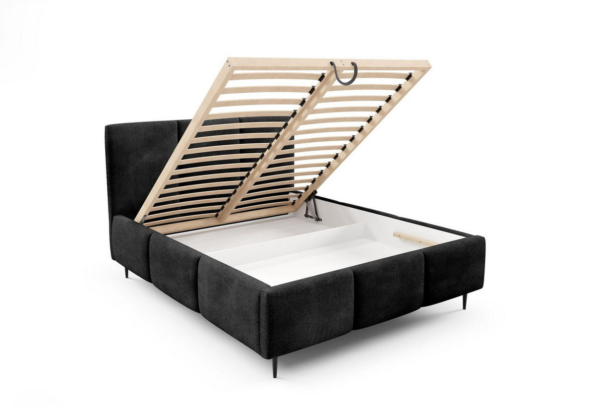 POLSTERBETT Miami Komplettset - Schwarz, Holzwerkstoff/Textil (140/200cm) - Fun Möbel