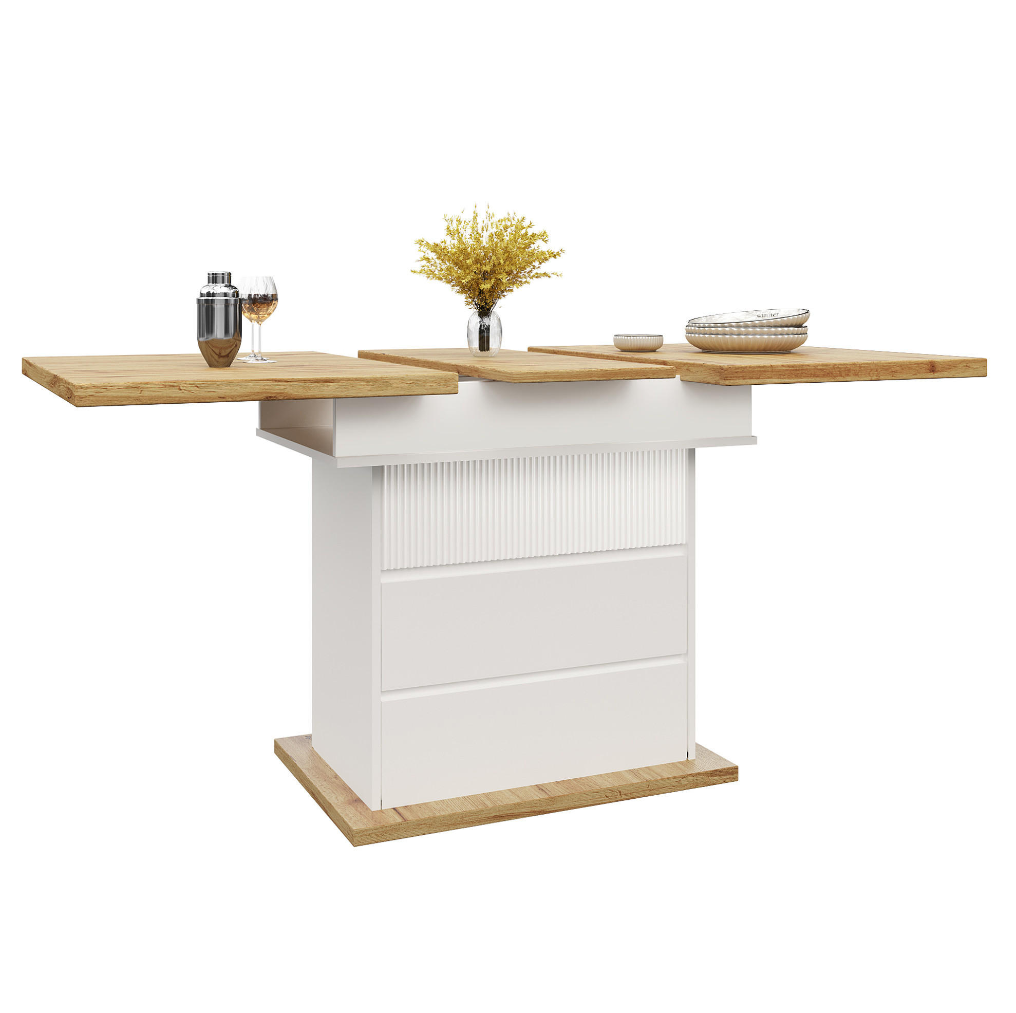 AUSZIEHTISCH 110-140/80/75 cm in Weiß/Natur mit Stauraum für 4-6 Personen - Weiß, Holzwerkstoff (140/80/75cm) - BEAOK