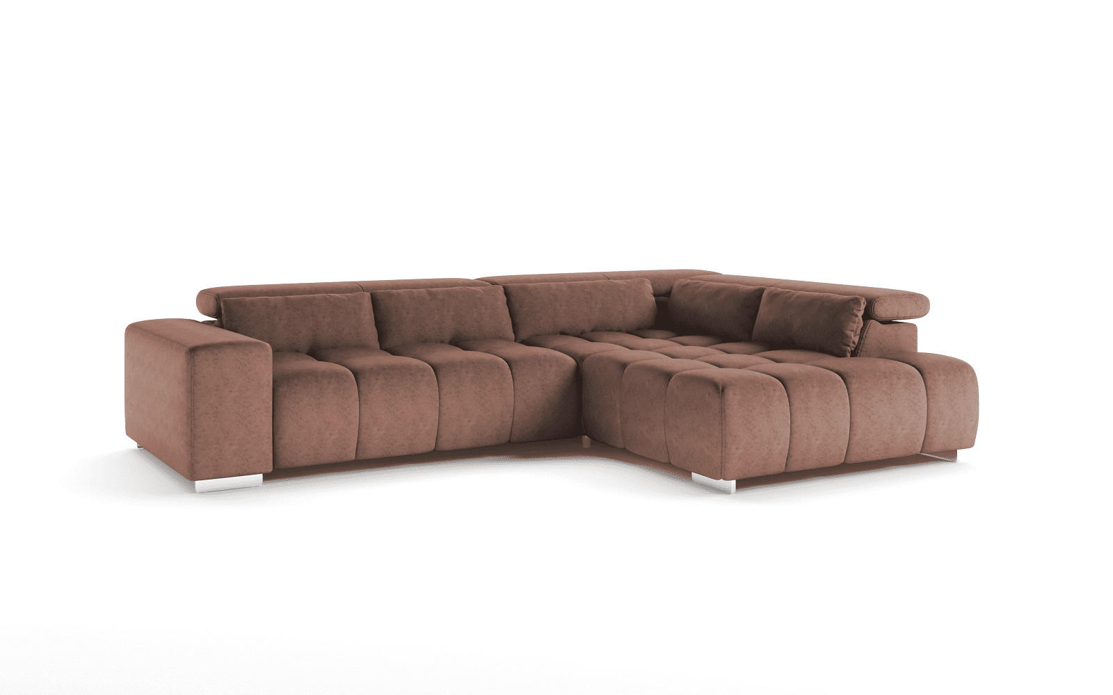 ECKSOFA mit verstellbaren Kopflehnen - Chromfarben/Braun, Textil/Metall (225/310cm) - Cotta