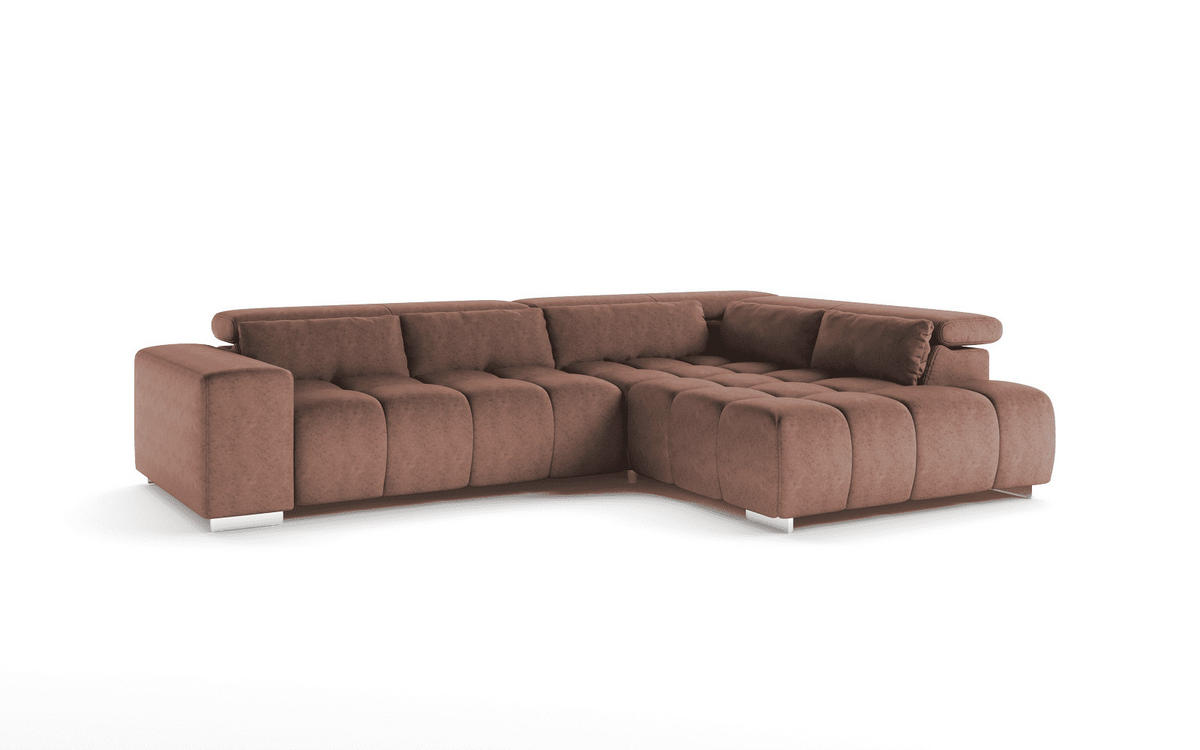 ECKSOFA mit verstellbaren Kopflehnen - Chromfarben/Braun, Textil/Metall (225/310cm) - Cotta