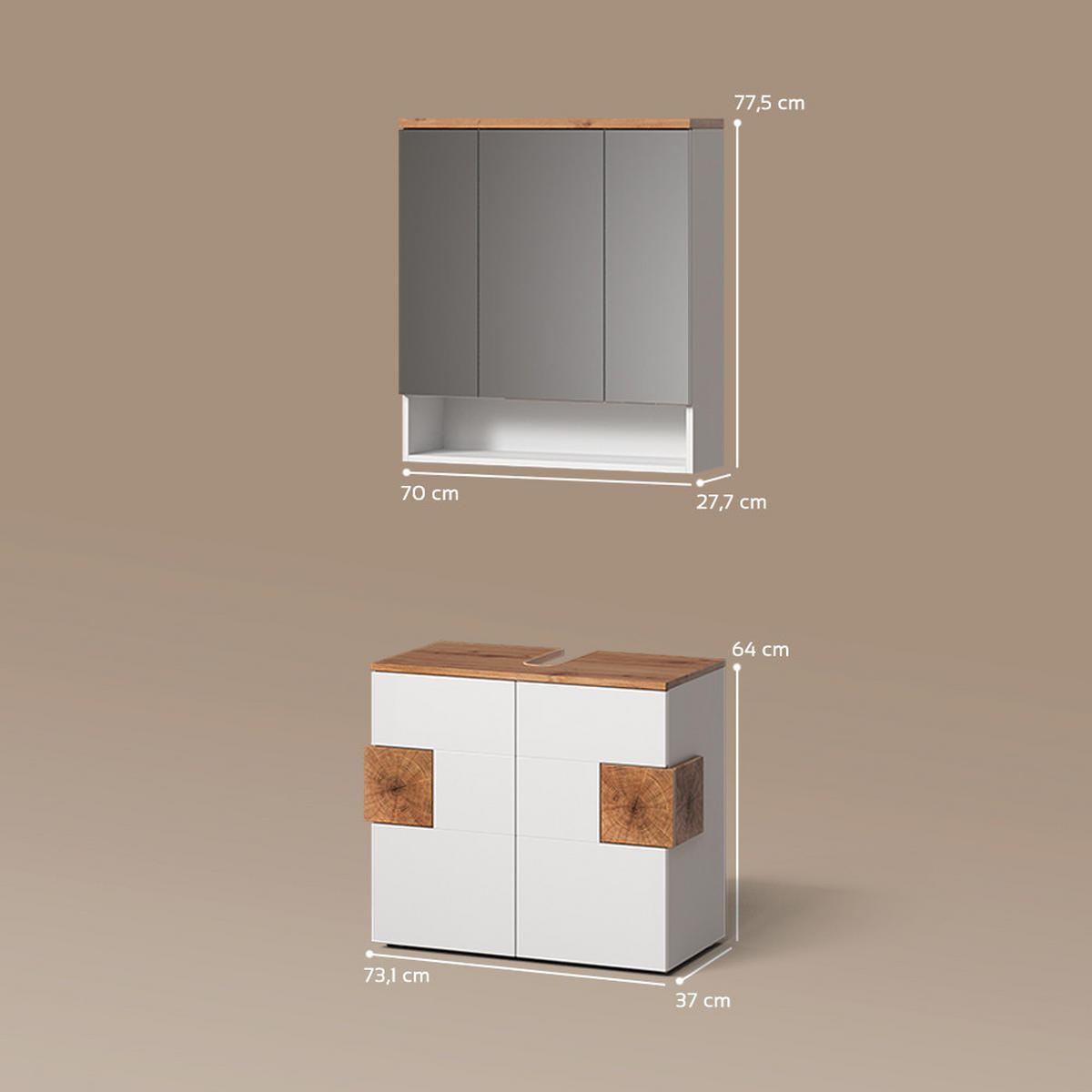 BADMÖBEL-SET Tanaro Weiß 2 Teile - Weiß/Eiche Artisan, Holzwerkstoff (73/77/21cm) - Livinity®