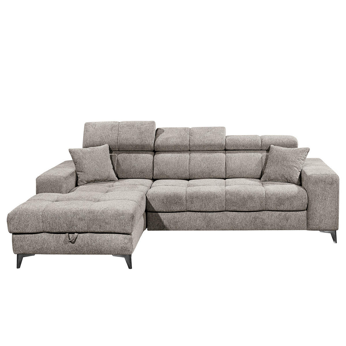 ECKSOFA mit Longchair - Kopfstütze verstellbar, Schlaffunktion, Bettkasten - Taupe/Schwarz, Kunststoff/Textil (268/172cm) - home24