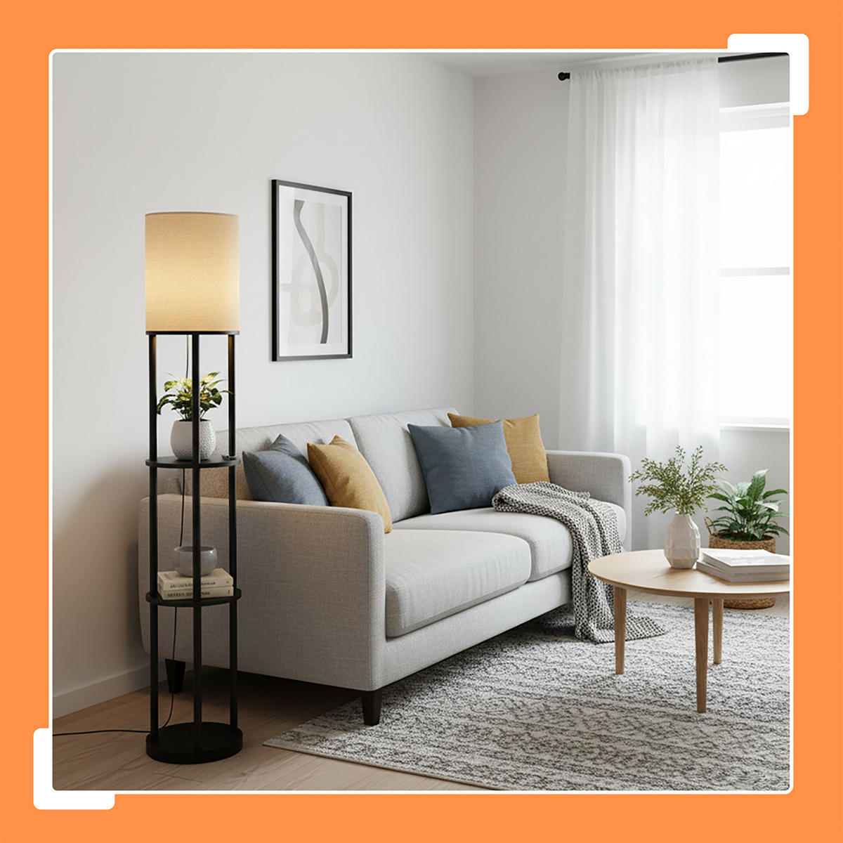 STEHLAMPE Schwarz Weiß 3 Ablagen Leinenschirm E27 180 cm - Schwarz, Holz/Textil (30/30/180cm) - Relaxdays