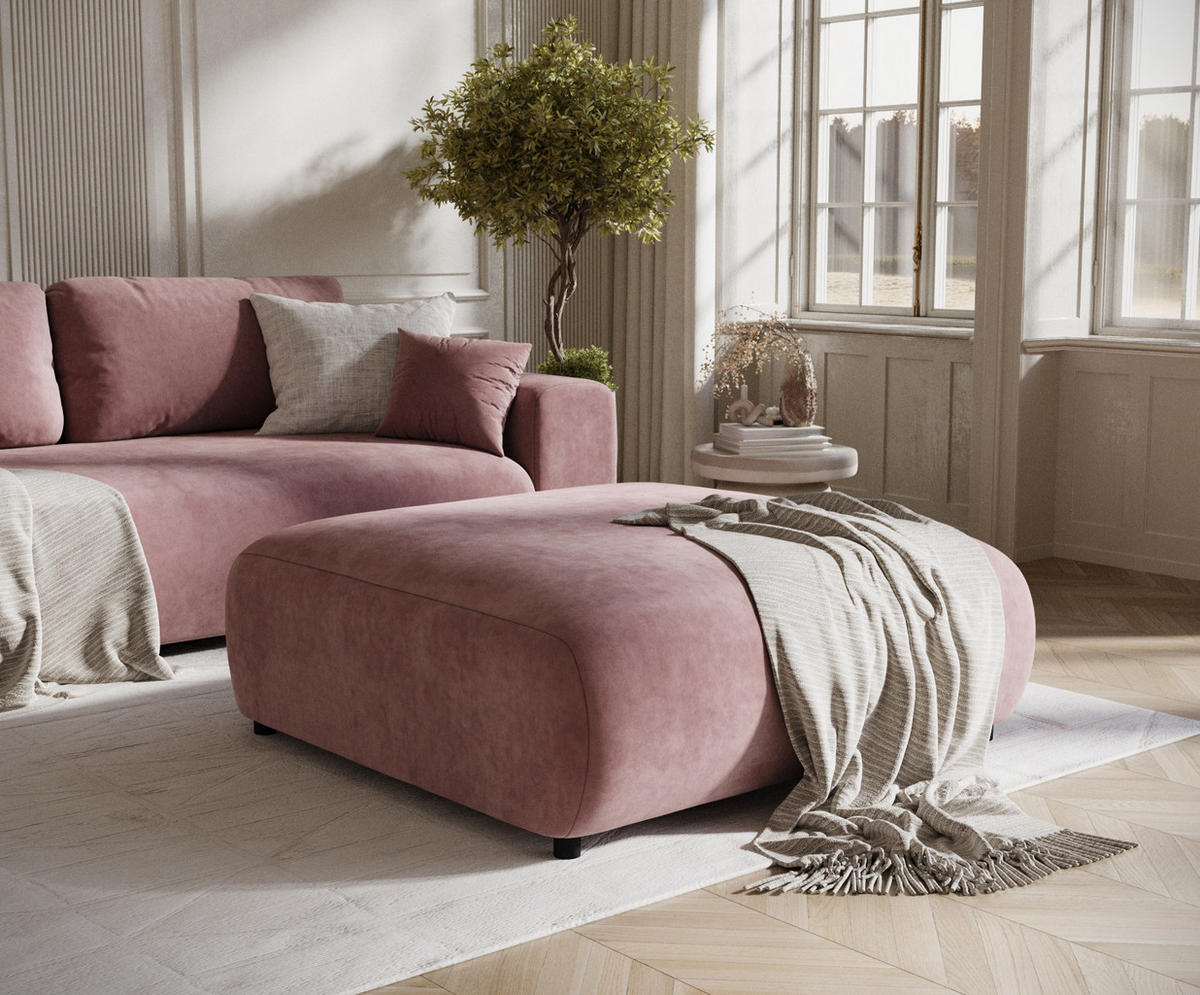 POUF L Zanzibar Rosa Samtstoff - Schwarz/Rosa, Holz/Holzwerkstoff (110/37/110cm) - Maison de Reve