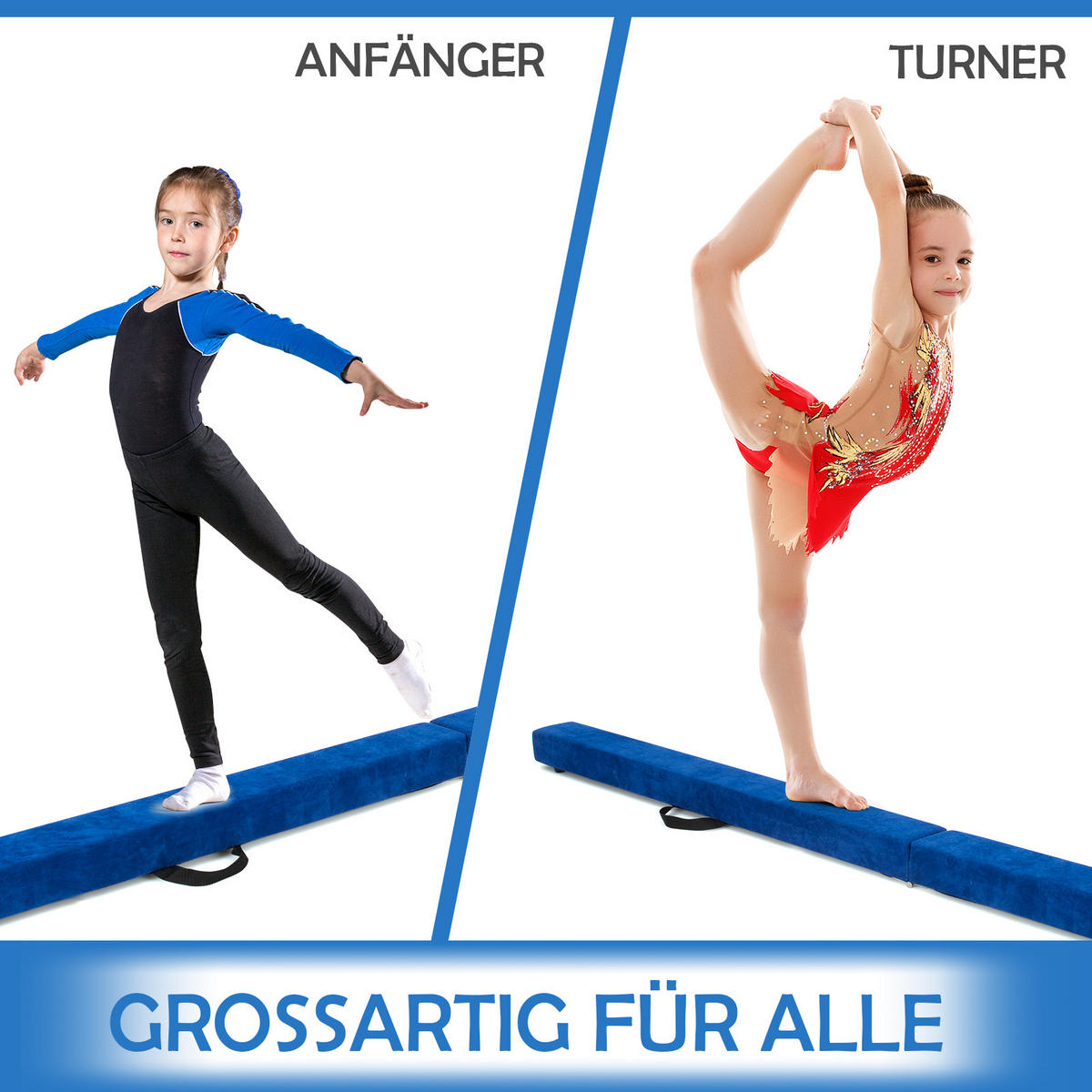 GYMNASTIKBALKEN klappbarer 210 cm Blau - Blau, Holz (10/210cm) - COSTWAY