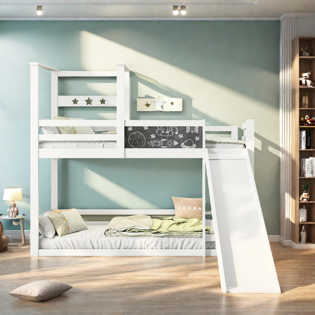 ETAGENBETT 90x200 Cm Mit Rutsche, Regal & Leiter Weiß Für Kinder - Weiß, Holz